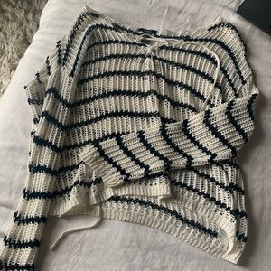 Mesh Striped Hoodie with Lace-Up Neck
